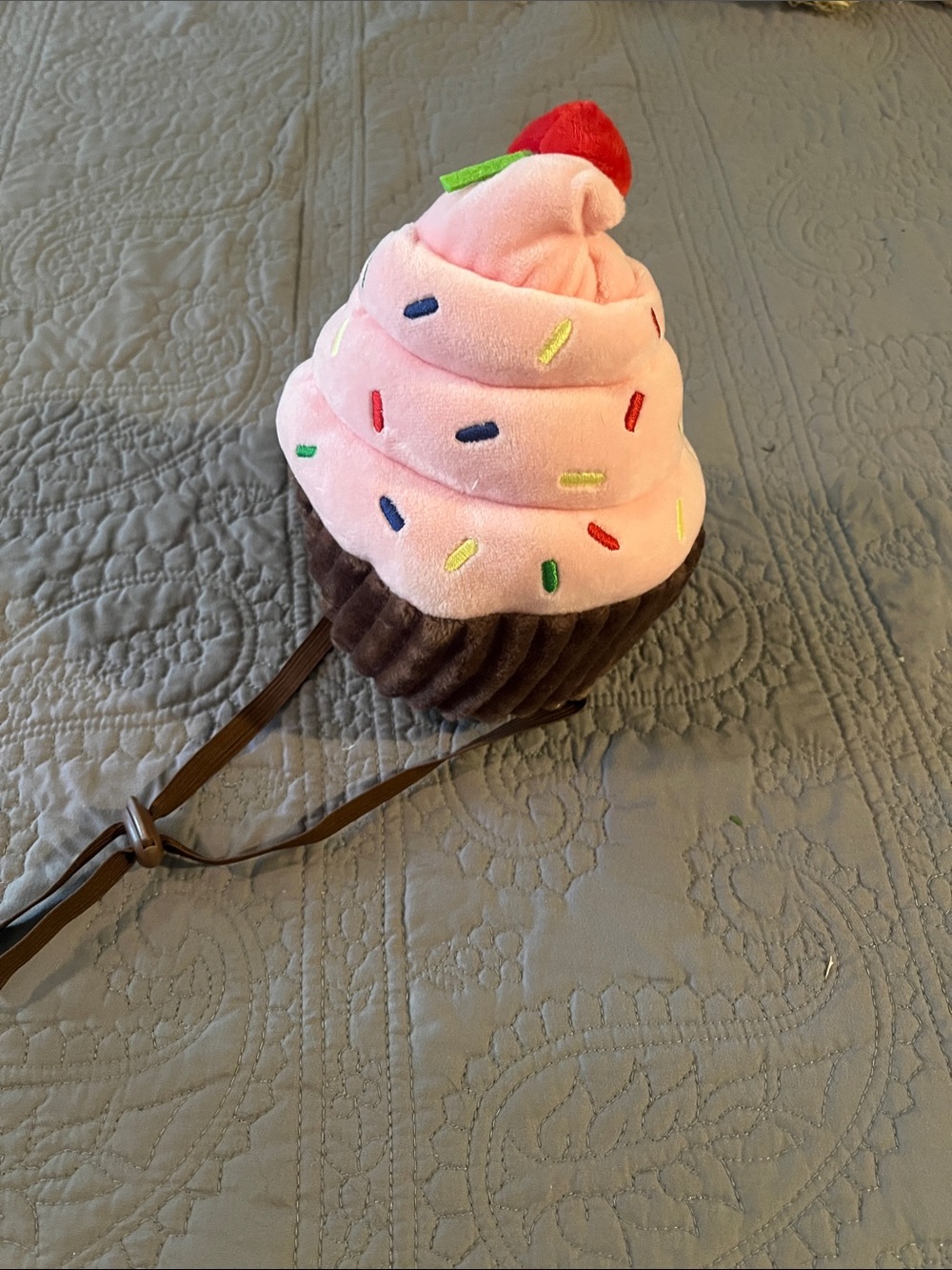 Target Plush Cupcake dog Costume Pink & Brown with Red Cherry